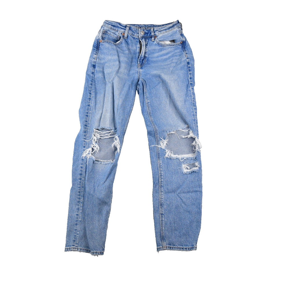 American Eagle Mom Jeans Womens 6 (28x26) Distressed Blue Denim